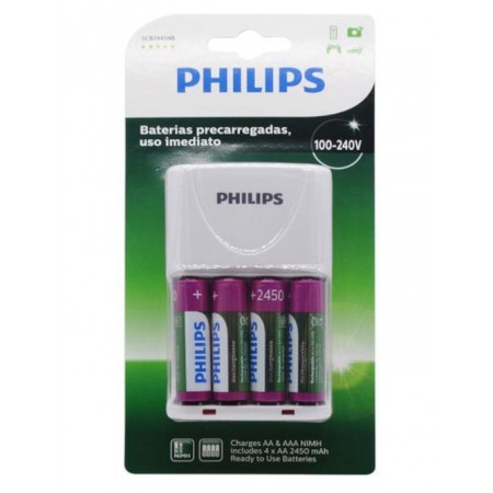 CARREGADOR DE PILHAS PHILIPS COM 4 PILHAS AA / 2450 MAH - (SCB-2445NB/97)