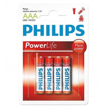 PILHA ALCALINA PHILIPS AAA / 4 UNIDADES - (LR03-P4B/97)