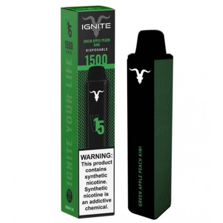 Vape Descartável Ignite V15 1500 Puff - Maçã Verde, Pêssego e Kiwi