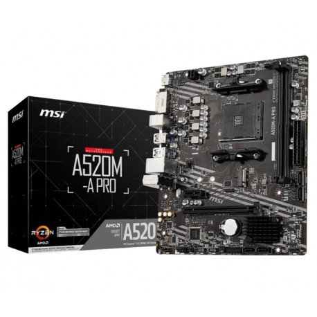 Placa Madre MSI A520 / Soquete AM4 / 2x DDR4 / OC - (A520M-A PRO)