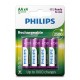 Pilha Philips Recarregável AA 2500-mAh - 4 unidades (R6B4RTU25/97)