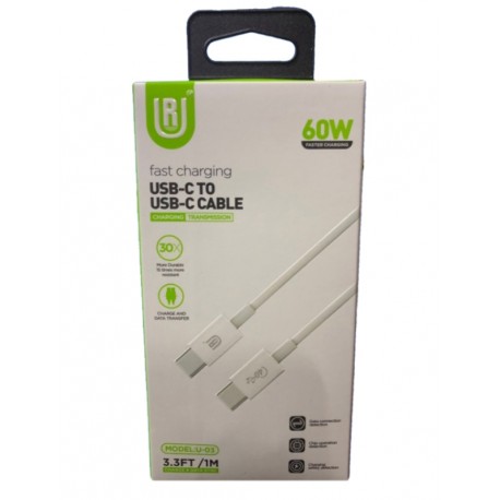 Cabo UR U-03 60W /3.3FT/1 Metro /USB-C TO USB-C - Branco (Carregamento Rápido)