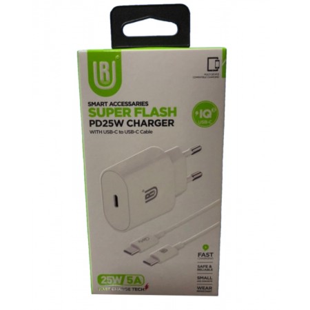 Cargador UR UA-03 25W 5A + CABO USB-C TO USB-C - Branco ( Carga Rápida)