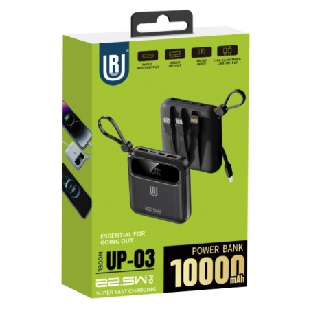Carregador Portatil UR 10000mAh Power Bank Model UP-03 - Preto