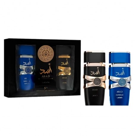 Kit Perfume Lattafa Asad + Asad Zanzibar Eau de Parfum Masculino 2x100ml