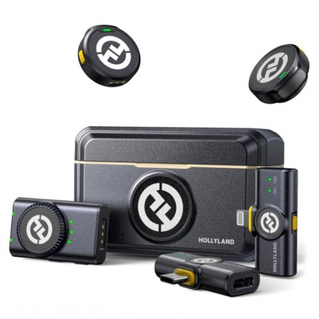 Microfone Lapela Hollyland Lark M2 Combo USB-C e Lighting Sem Fio para Smartphone - Preto