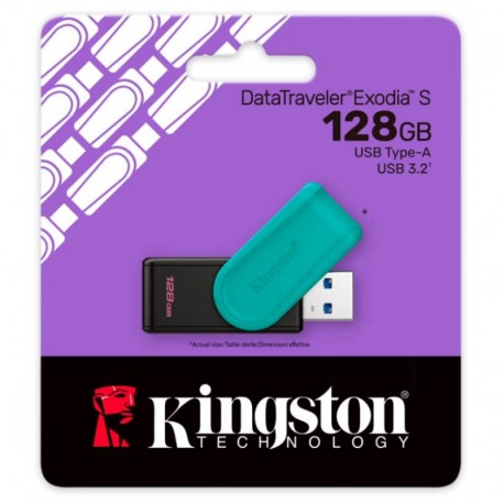 Pendrive Kingston Datatraveler Exodia S 128GB USB 3.2 - Preto/Turquesa DTXS/128GB