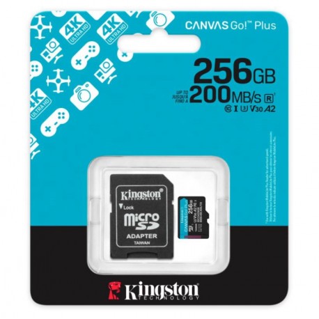 Tarjeta de Memória Micro SD Kingston Canvas Go Plus 256GB 200Mbs - SDCG4/256GB