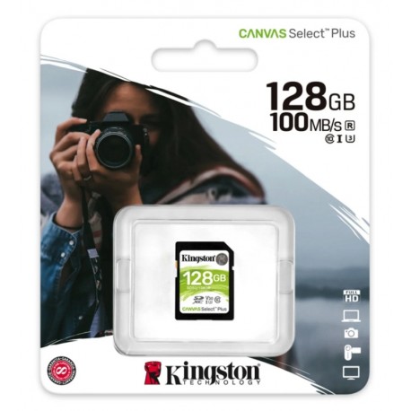 Tarjeta de memória SD Kingston Canvas Select 128GB / 100MBs / Classe 10 - (SDS2/128GB)