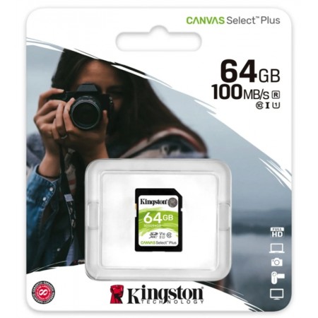 Tarjeta de memória SD Kingston Canvas Select 64GB / 100MBs / Classe 10 - (SDS2/64GB)