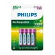 Pila Philips Recarregável AAA 1000-mAh - Con 4 unidades (R03B4RTU10/97)