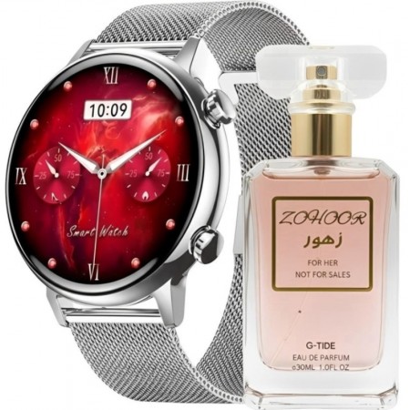 Smartwatch G-Tide Power + Perfume Zohoor 30ML - Silver Blue