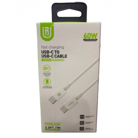 Cable UR U-03 60W /3.3FT/1 Metro /USB-C TO USB-C - Blanco (Carga Rápida)