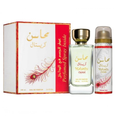 Kit Perfume Lattafa Mahasin Crystal Red Eau de Parfum Femenino 100ml + Desodorante 50ml