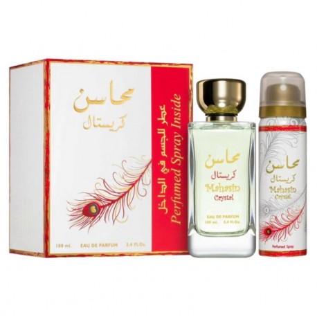 Kit Perfume Lattafa Mahasin Crystal Red Eau de Parfum Feminino 100ml + Desodorante 50ml