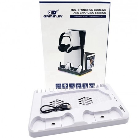 Base de Carga GAMINJA P58 Multifuncional para PlayStation 5 - Blanco