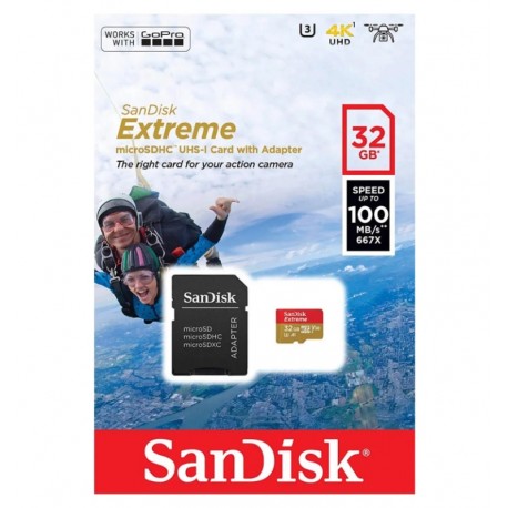 TARJETA DE MEMÓRIA SANDISK MICRO SD EXTREME C10 32GB / 100MB (SDSQXAF-032G-GN6AA)